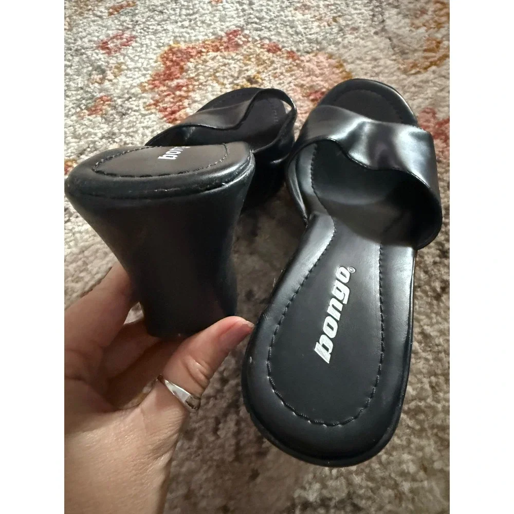Bongo Y2k Hi Five Black Platform Wedge Sandals Y2K Slide Mules Womens 7.5M